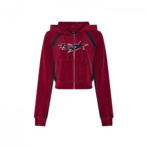Dámské Mikina s Kapucí Trapstar TS-Star Contrast Panel Velour Hoodie Vínové CZ | JX70-545